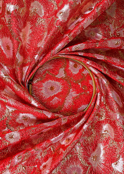 Red Imported Jacquard Fabric With All Over Foil Work 24133