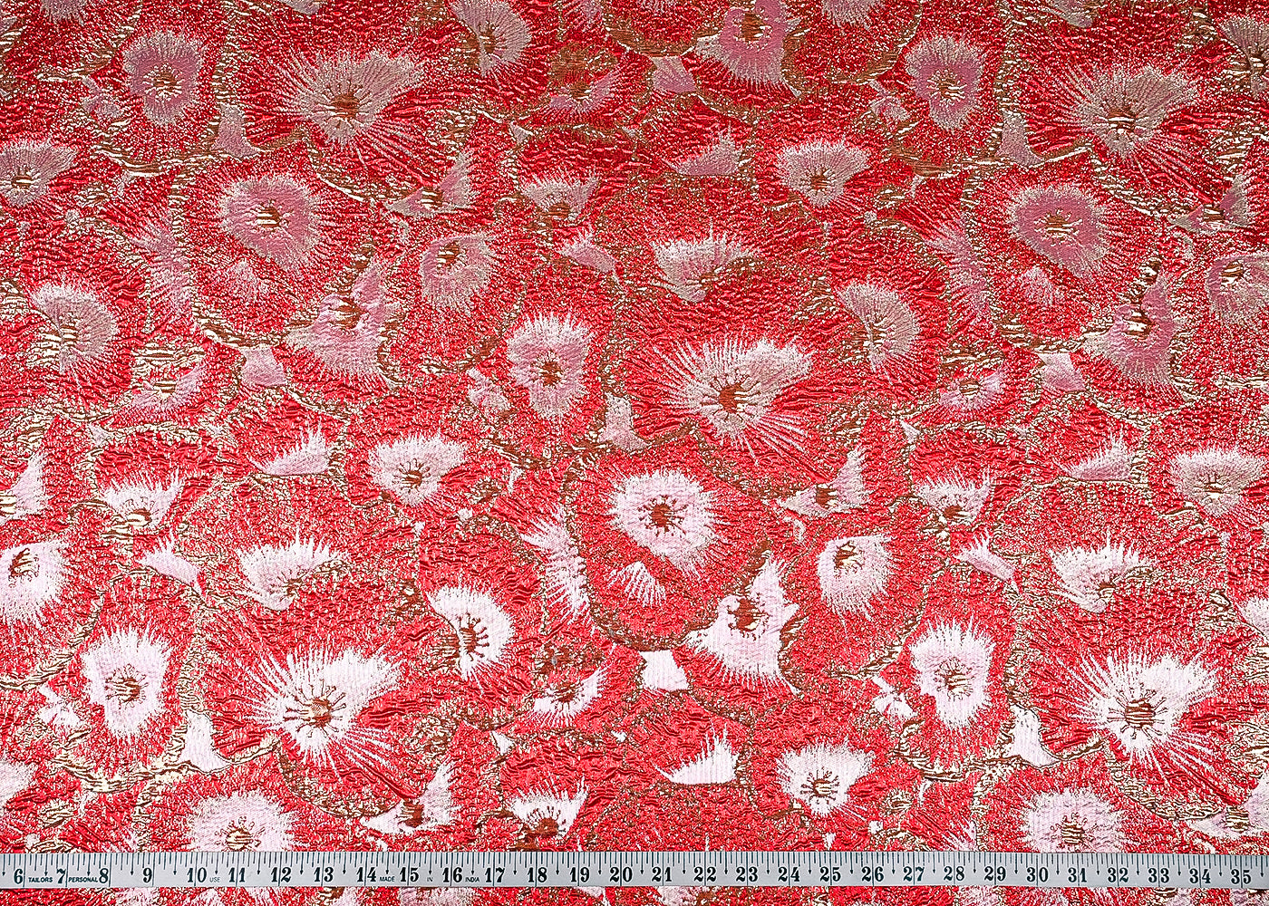 Red Imported Jacquard Fabric With All Over Foil Work 24133