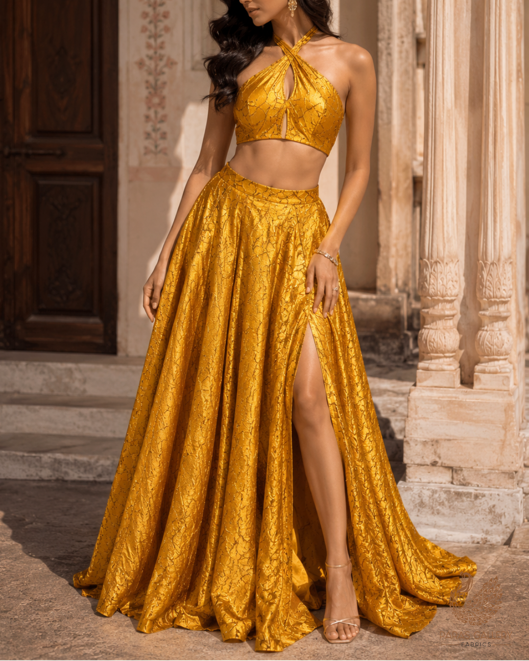 Yellow Imported Jacquard Fabric With All Over Embosed Work 24134