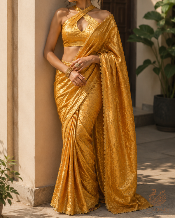 Yellow Imported Jacquard Fabric With All Over Embosed Work 24134