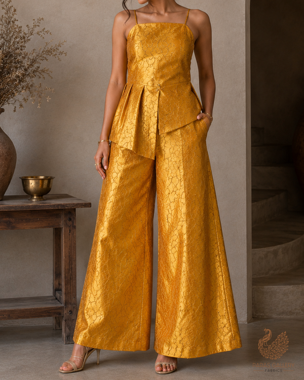 Yellow Imported Jacquard Fabric With All Over Embosed Work 24134
