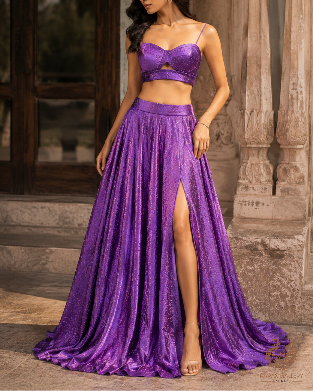 Purple Imported Jacquard Fabric With All Over Embosed Work 24135