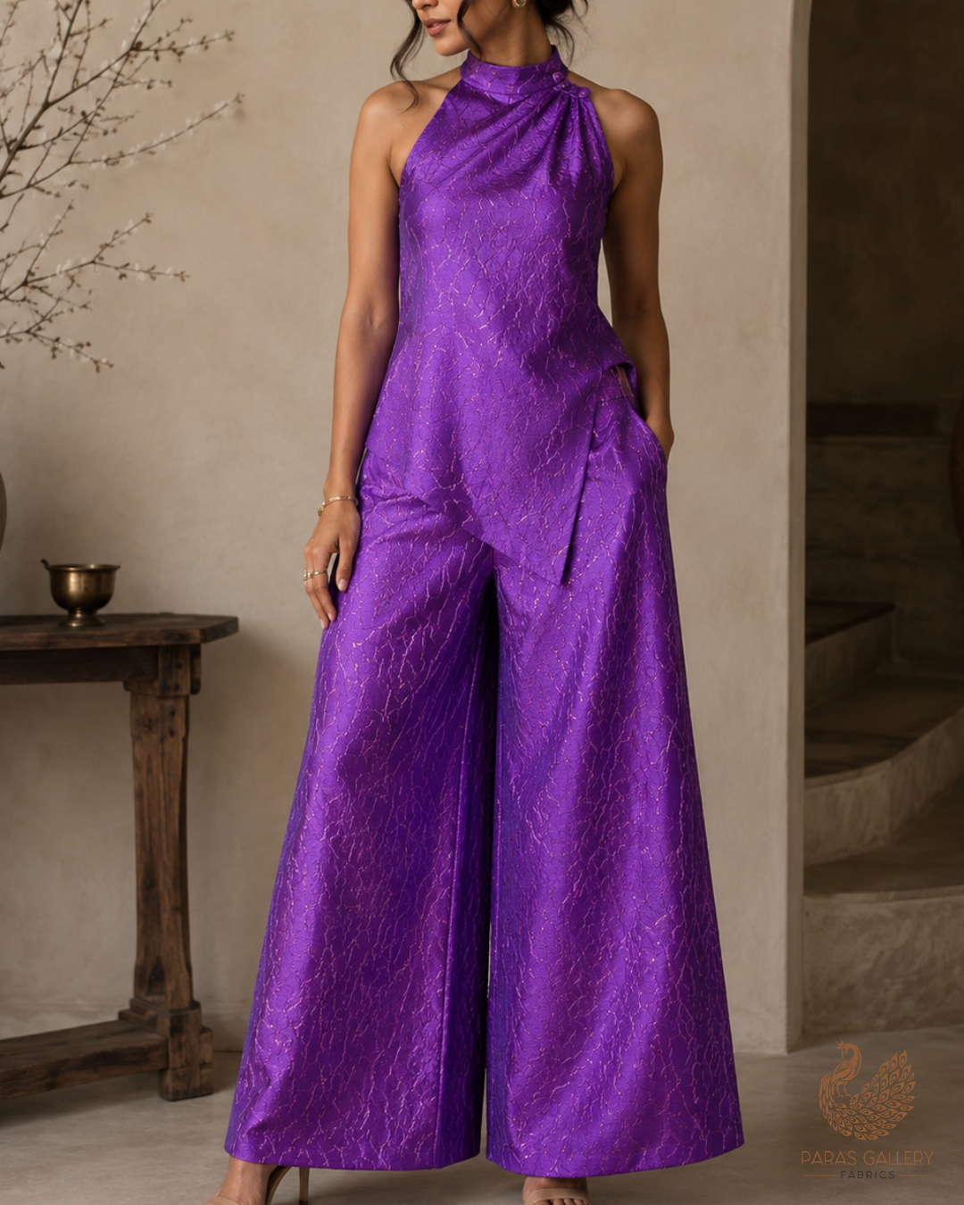 Purple Imported Jacquard Fabric With All Over Embosed Work 24135