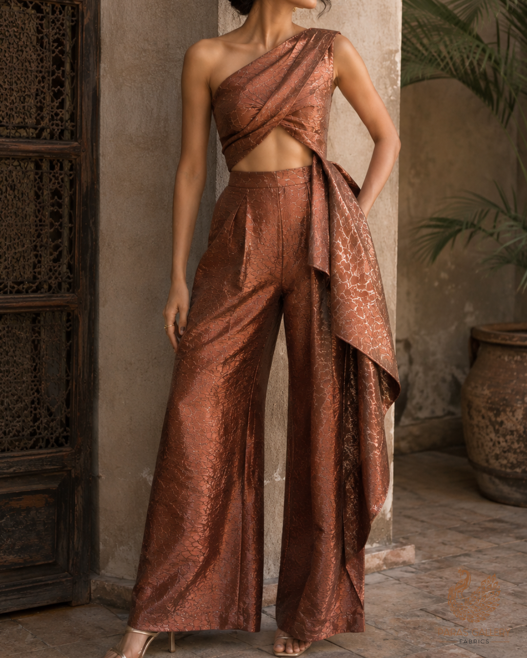 Brown Imported Jacquard Fabric With All Over Embosed Work 24136