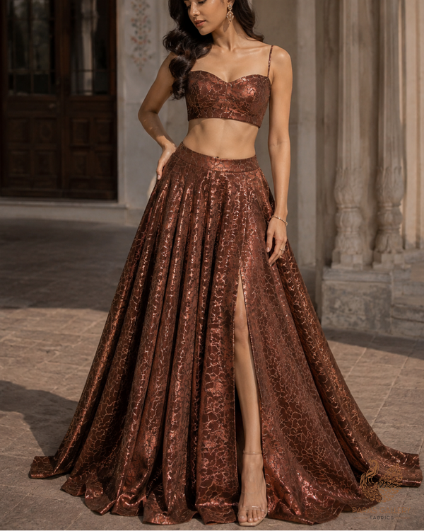 Brown Imported Jacquard Fabric With All Over Embosed Work 24136