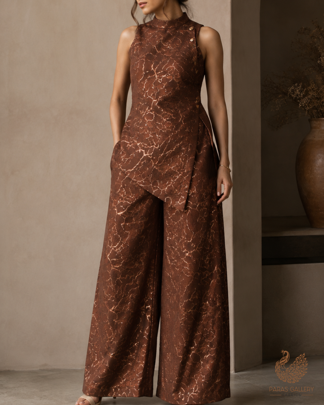 Brown Imported Jacquard Fabric With All Over Embosed Work 24136