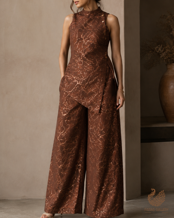 Brown Imported Jacquard Fabric With All Over Embosed Work 24136