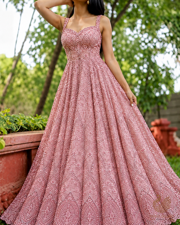 Onion Imported Net Fabric With All Over Sequins And Katdana Work With Border 24140