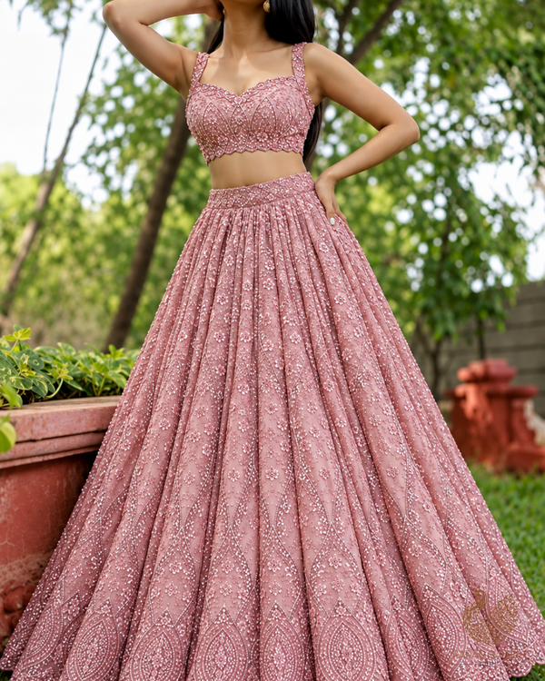 Onion Imported Net Fabric With All Over Sequins And Katdana Work With Border 24140