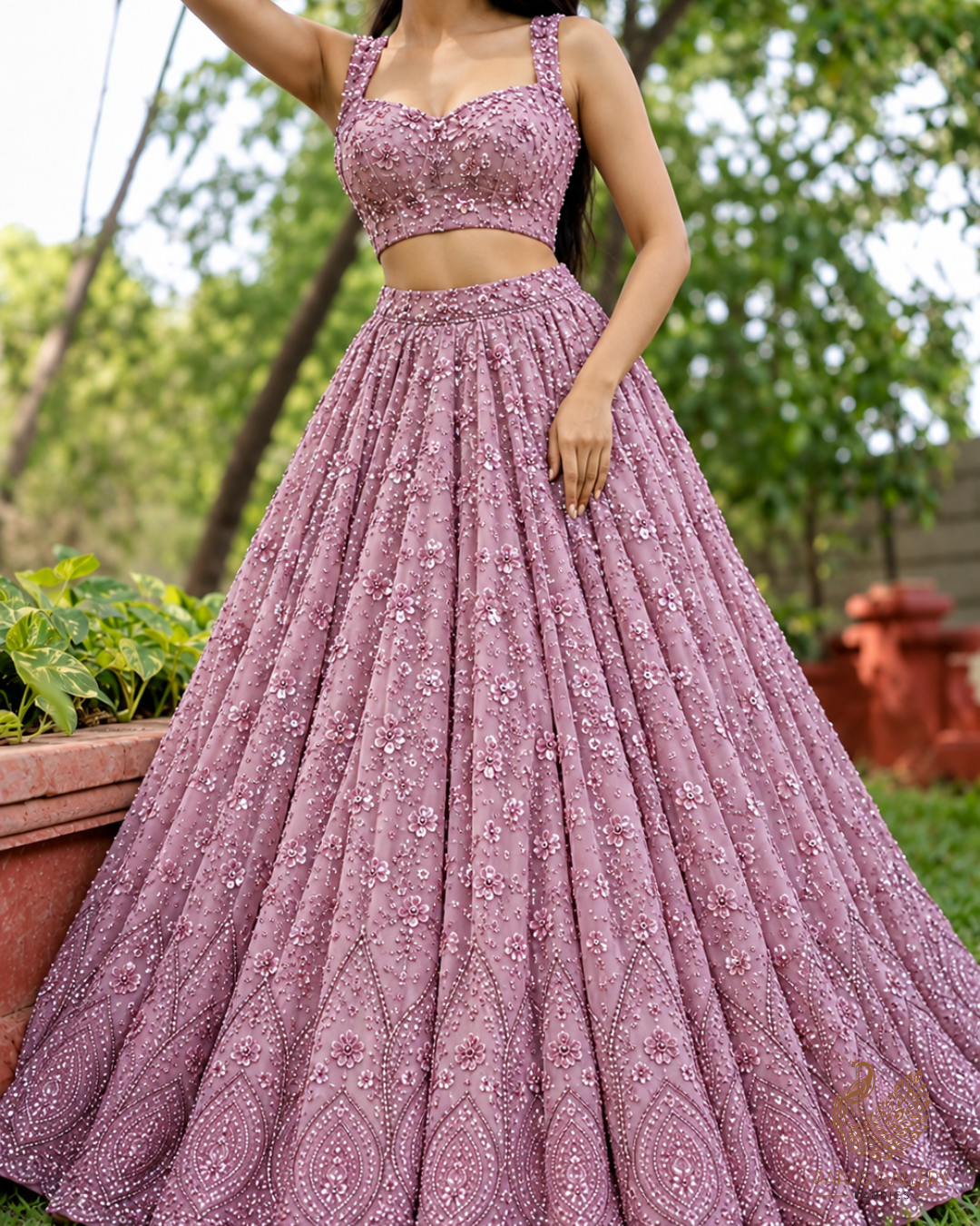 Mauve Imported Net Fabric With All Over Sequins And Katdana Work With Border 24141