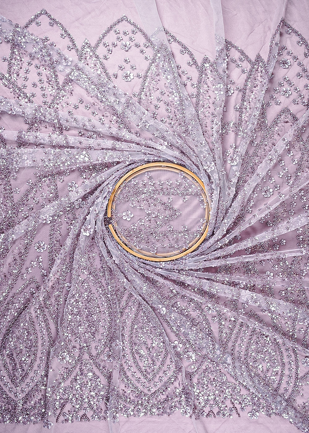 Lavender Imported Net Fabric With All Over Sequins And Katdana Work With Border 24142