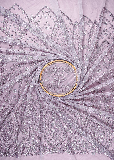 Lavender Imported Net Fabric With All Over Sequins And Katdana Work With Border 24142