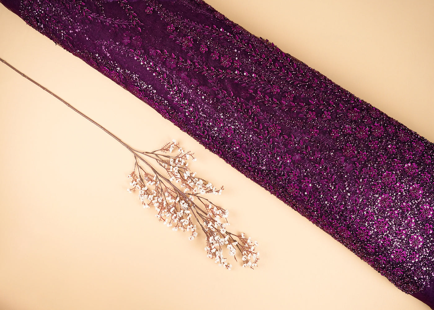 Purple Net Fabric With All Over Bead And Sequins Work 24143