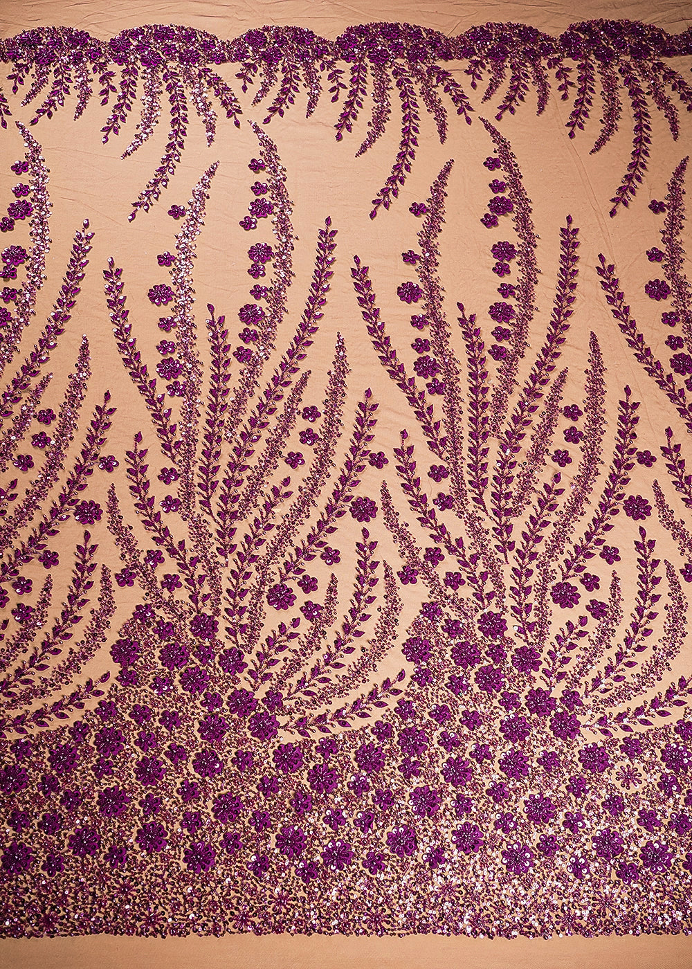 Purple Net Fabric With All Over Bead And Sequins Work 24143