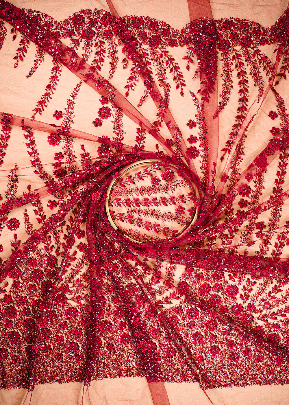 Mehroon Net Fabric With All Over Bead And Sequins Work 24145