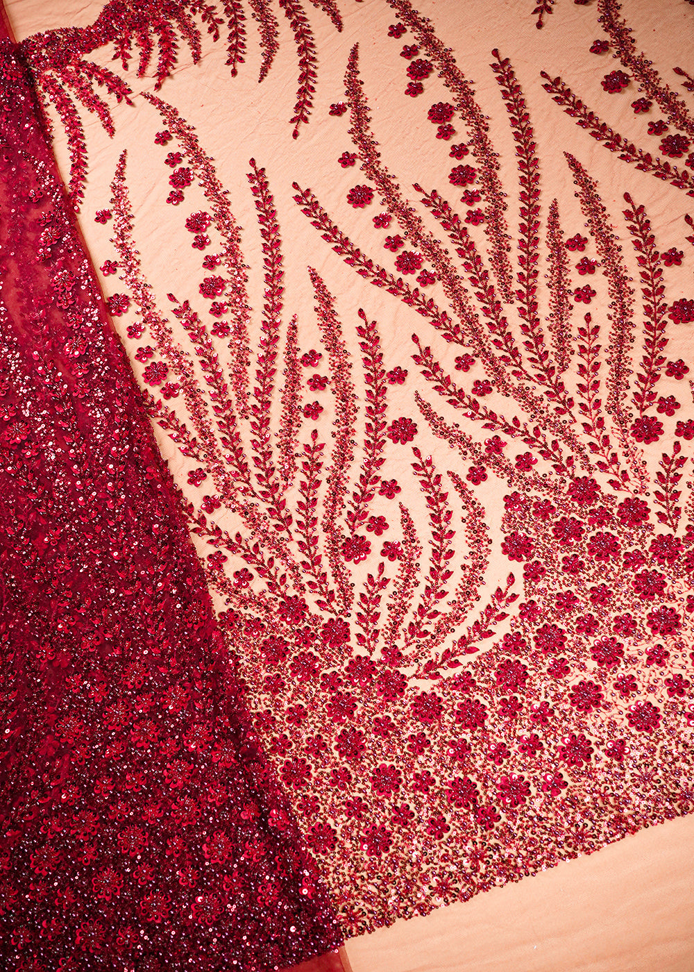 Mehroon Net Fabric With All Over Bead And Sequins Work 24145