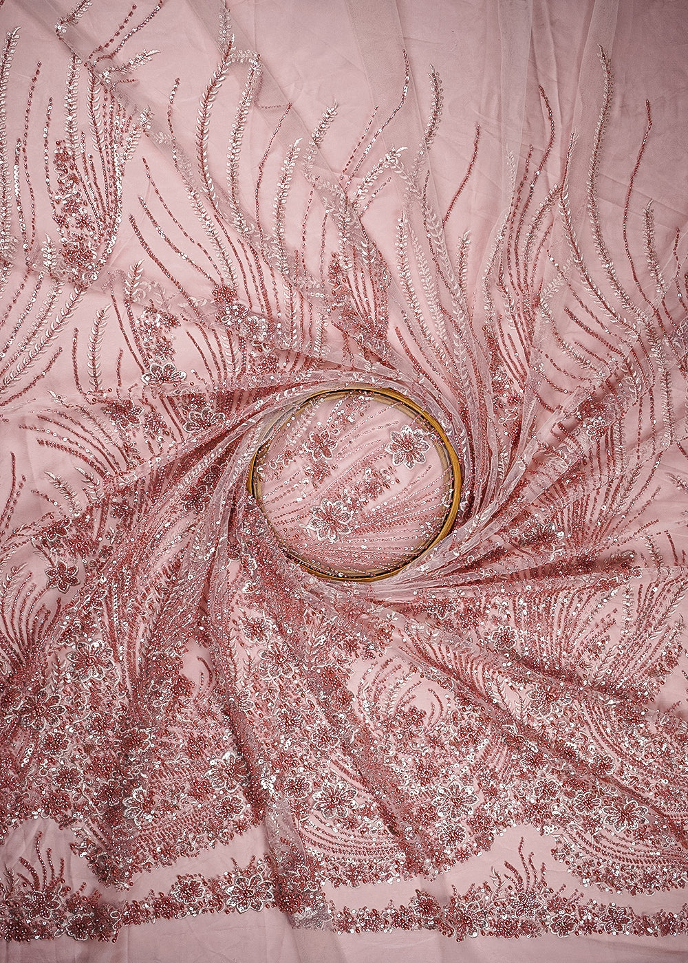Onion Net Fabric With All Over Sequins, Katdana, Thread And Bead Work 24148