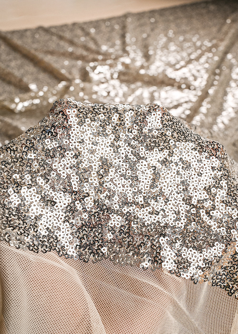 Silver Net Fabric With All Over Sequins Work 24156