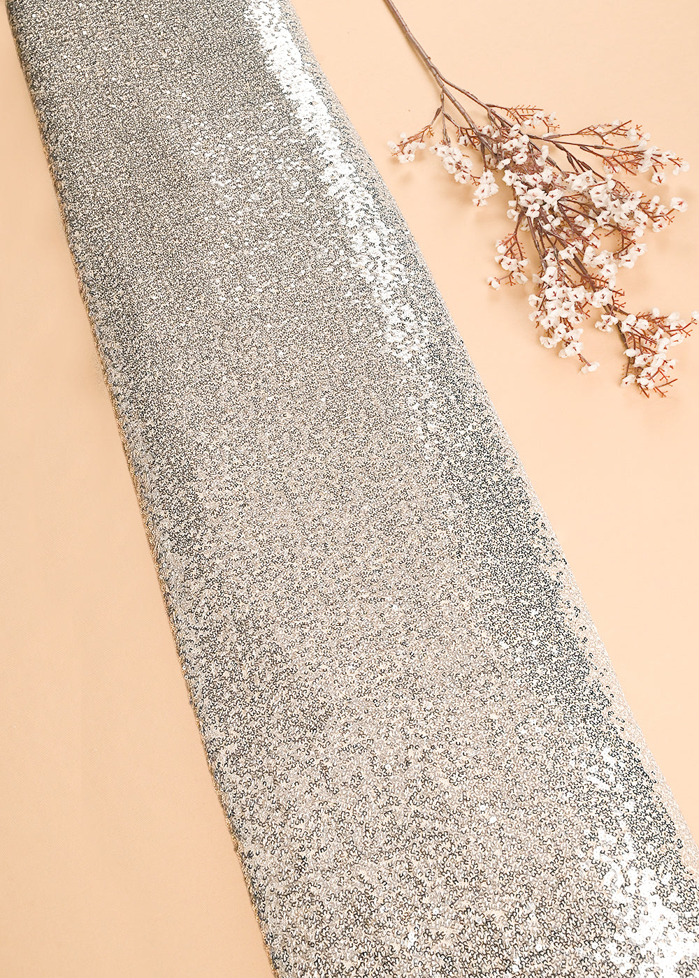 Silver Net Fabric With All Over Sequins Work 24156