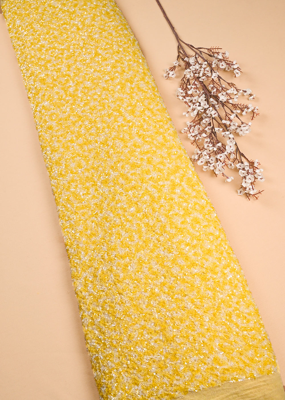 Yellow Lycra Net Fabric With All Over Sequins Work 24161