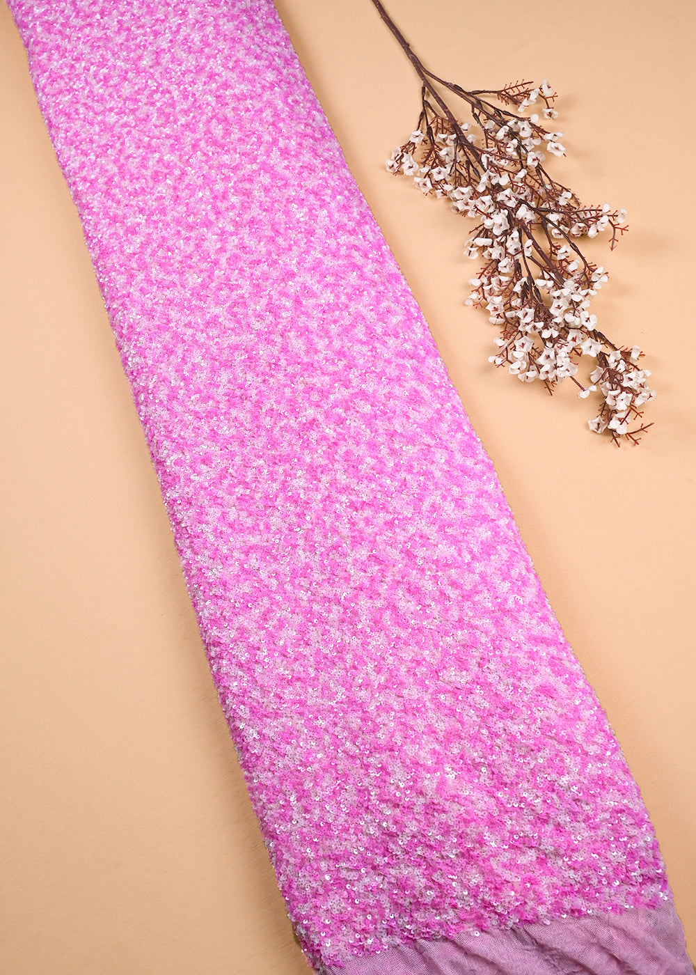 Pink Lycra Net Fabric With All Over Sequins Work 24162
