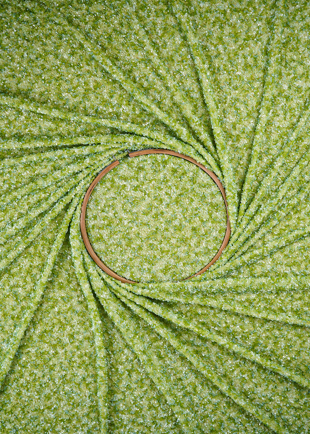 Green Lycra Net Fabric With All Over Sequins Work 24163