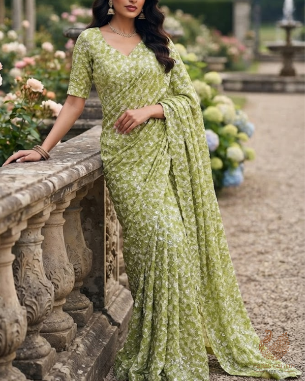 Green Lycra Net Fabric With All Over Sequins Work 24163