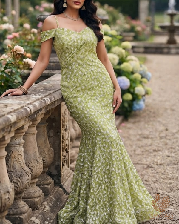 Green Lycra Net Fabric With All Over Sequins Work 24163