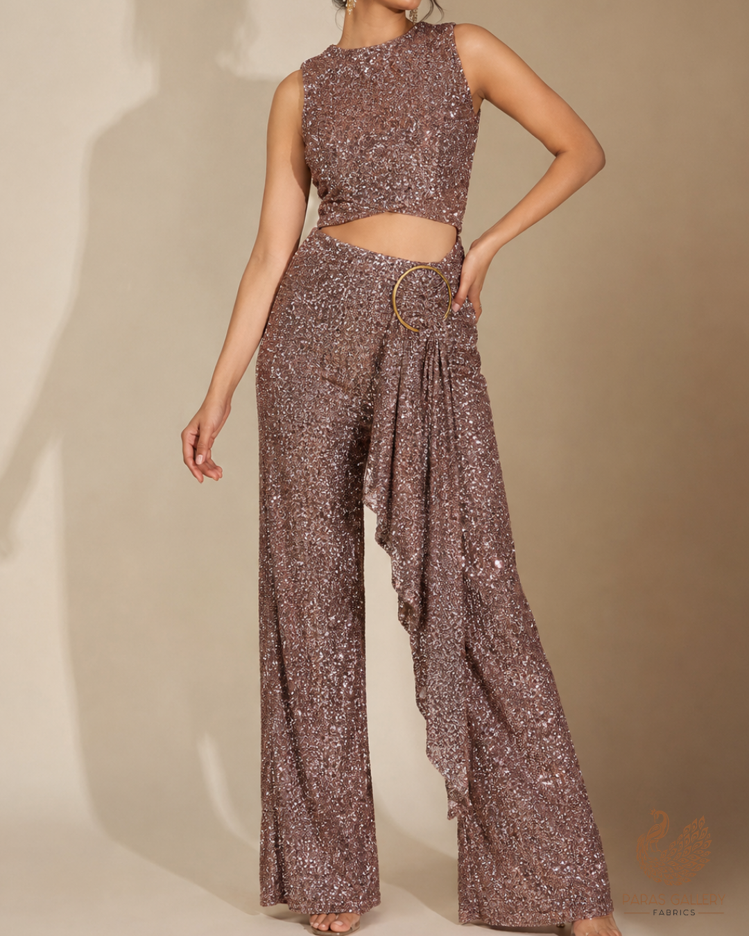 The Noor - Rose Gold Imported Net Fabric With All Over Sequins Work | 24171