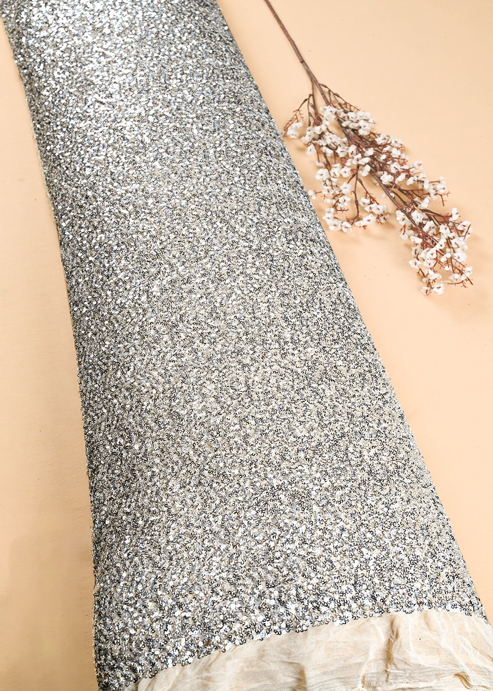 Silver Imported Net Fabric With All Over Sequins Work 24173