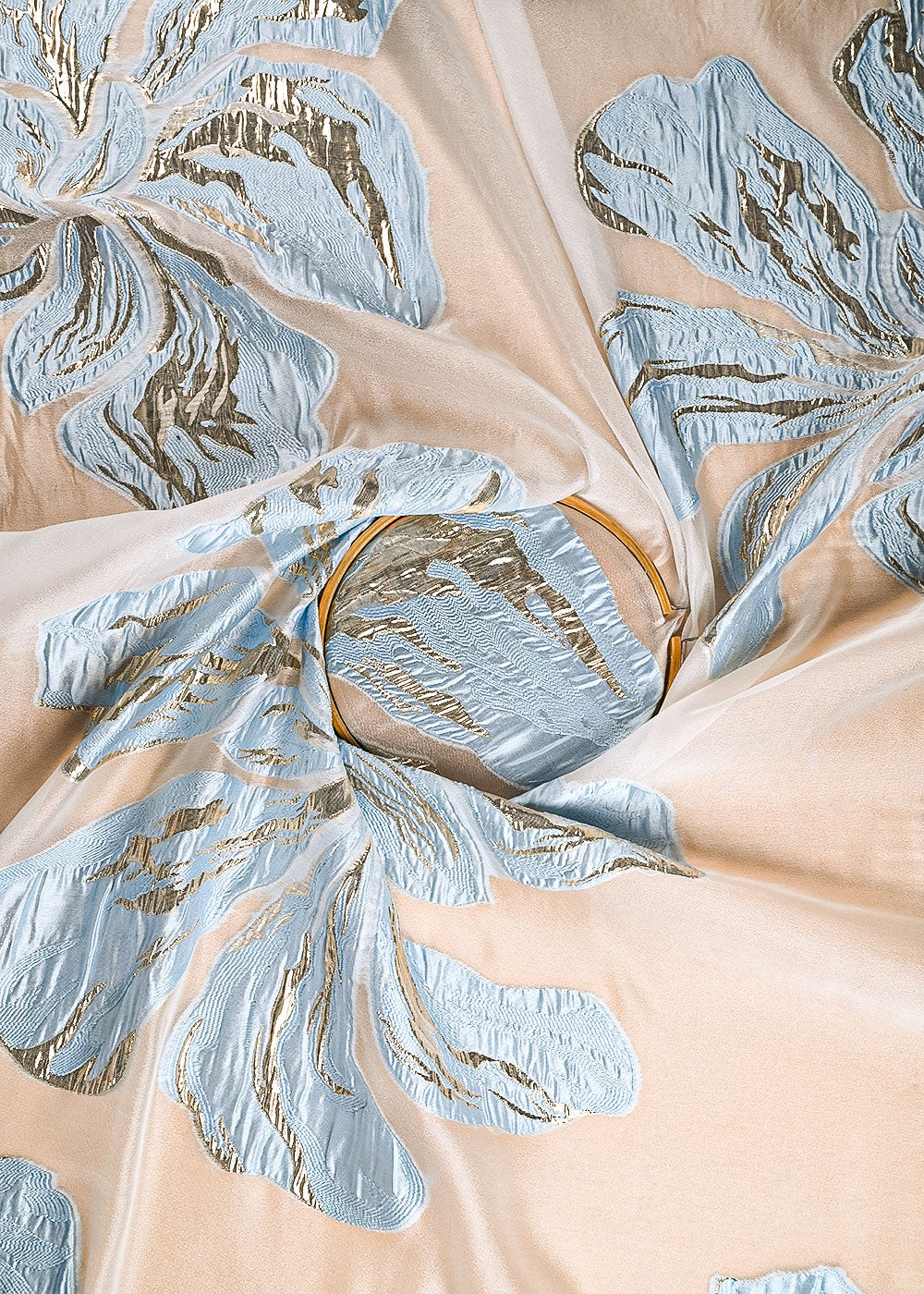 Powder Blue Imported Jacquard Fabric With All Over Foil Work 24175