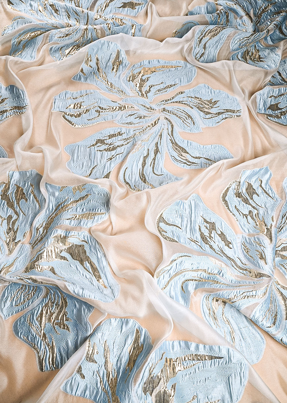 Powder Blue Imported Jacquard Fabric With All Over Foil Work 24175