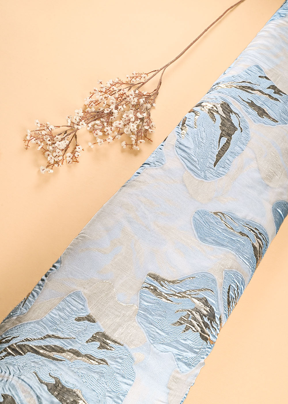 Powder Blue Imported Jacquard Fabric With All Over Foil Work 24175