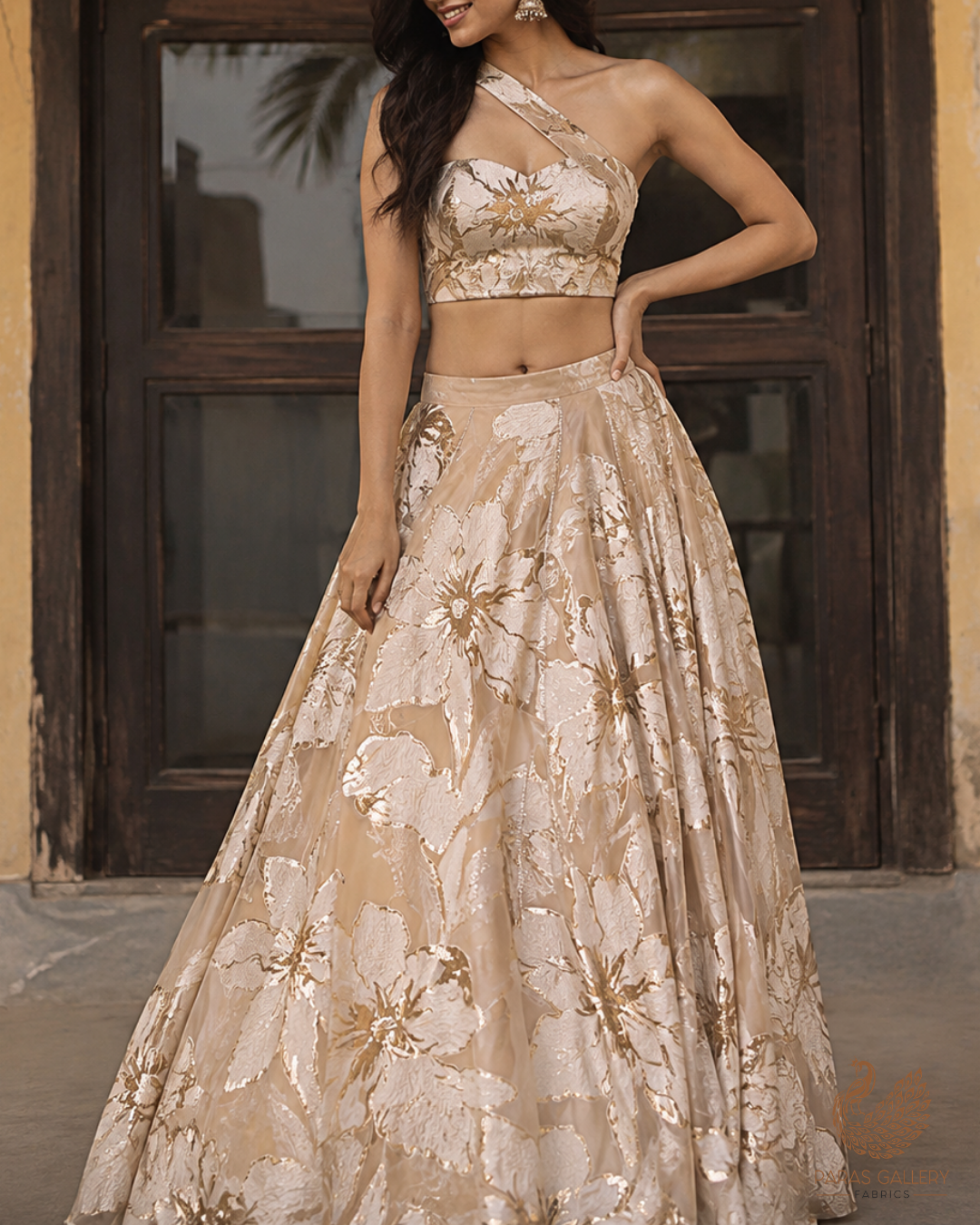 Beige Imported Fabric With All Over Foil Work 24176