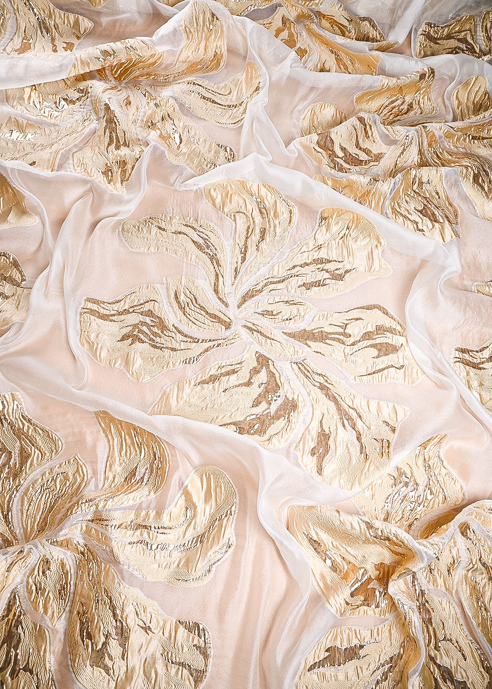 Cream Imported Jacquard Fabric With All Over Foil Work 24178