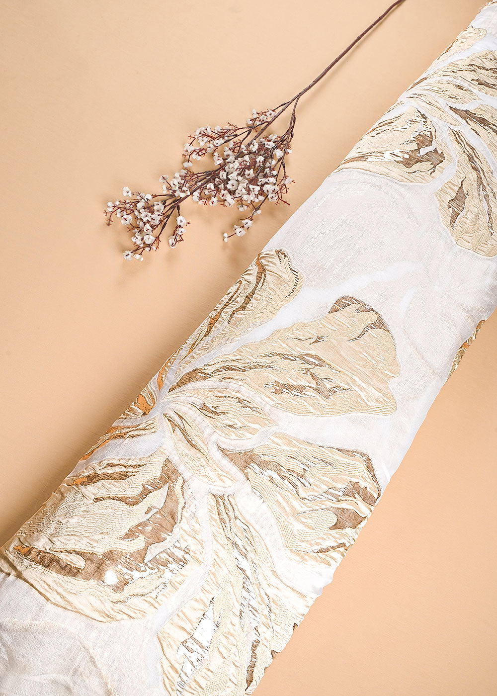 Cream Imported Jacquard Fabric With All Over Foil Work 24178