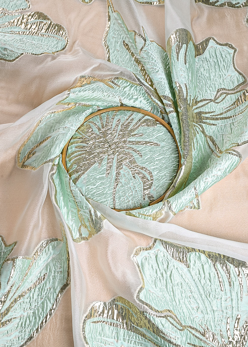 Mint Green Imported Jacquard Fabric With All Over Foil Work 24180