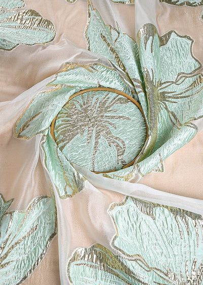 Mint Green Imported Jacquard Fabric With All Over Foil Work 24180