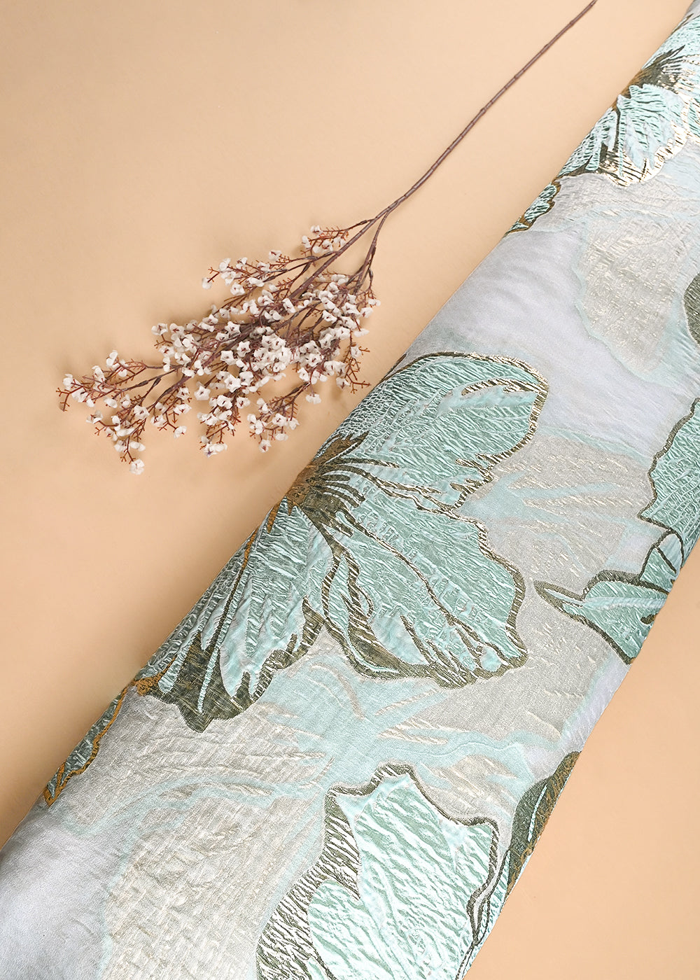 Mint Green Imported Jacquard Fabric With All Over Foil Work 24180
