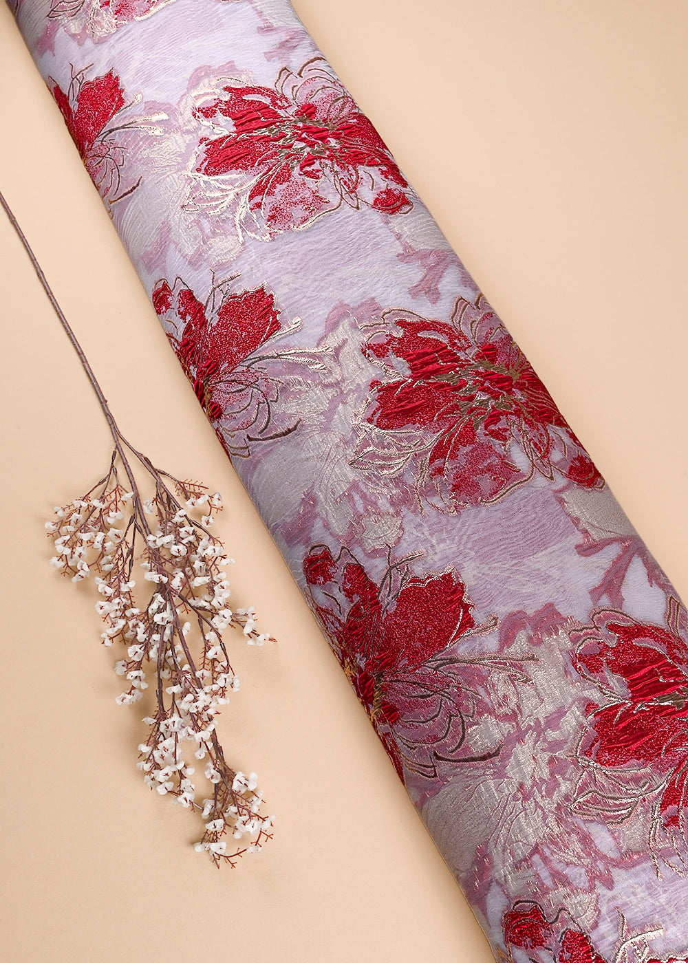 Mehroon Imported Jacquard Fabric With All Over Foil Work 24181