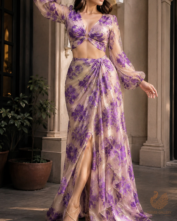 Purple Imported Jacquard Fabric With All Over Foil Work 24182