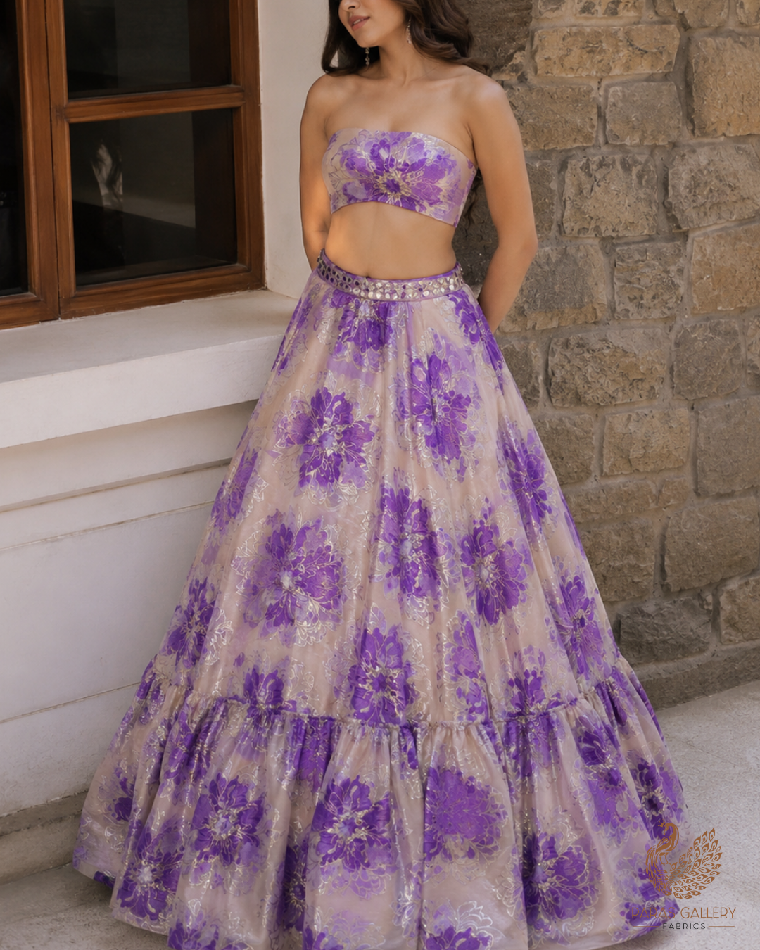 Purple Imported Jacquard Fabric With All Over Foil Work 24182