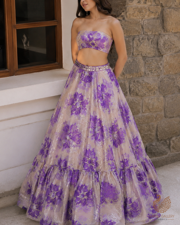 Purple Imported Jacquard Fabric With All Over Foil Work 24182