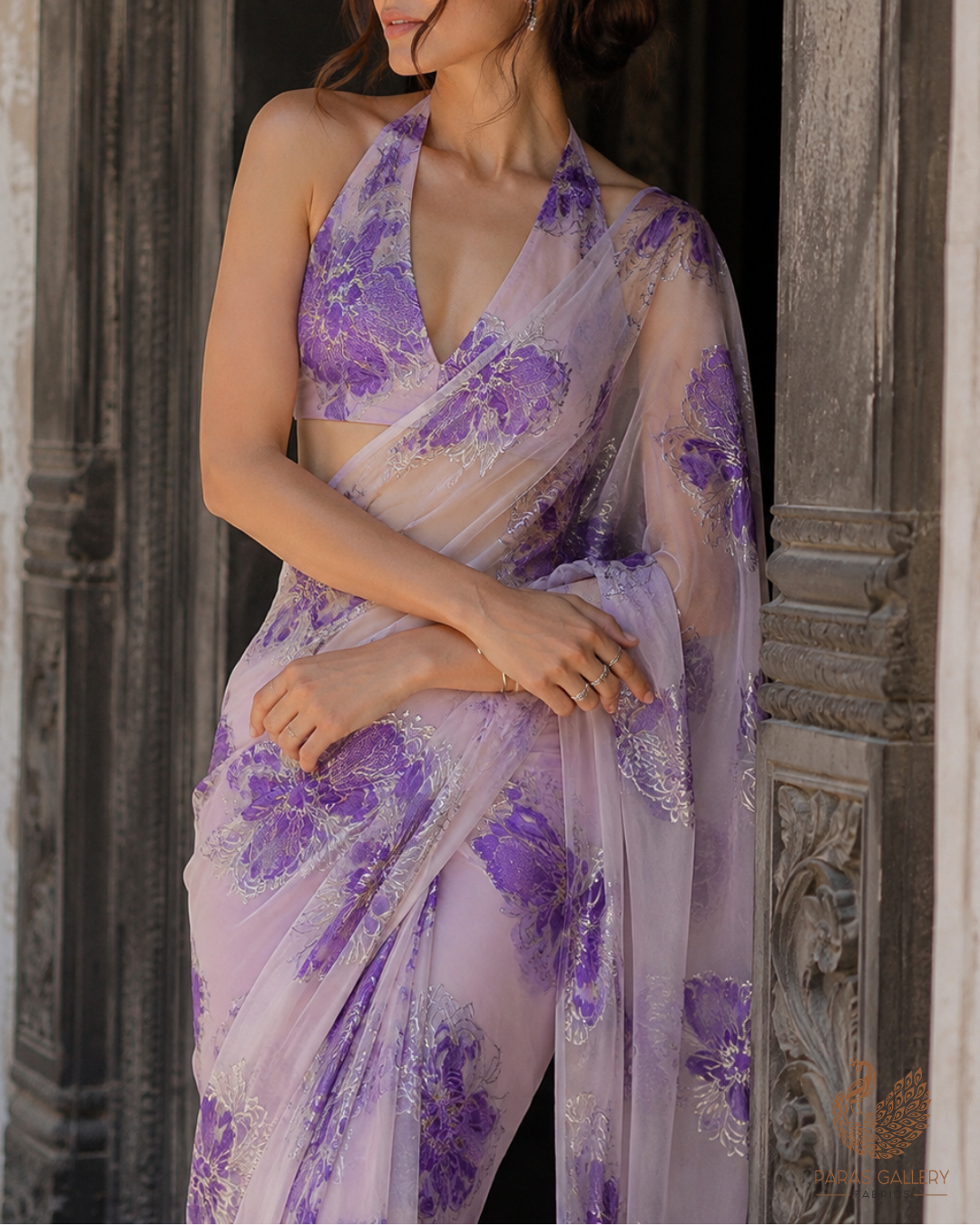 Purple Imported Jacquard Fabric With All Over Foil Work 24182