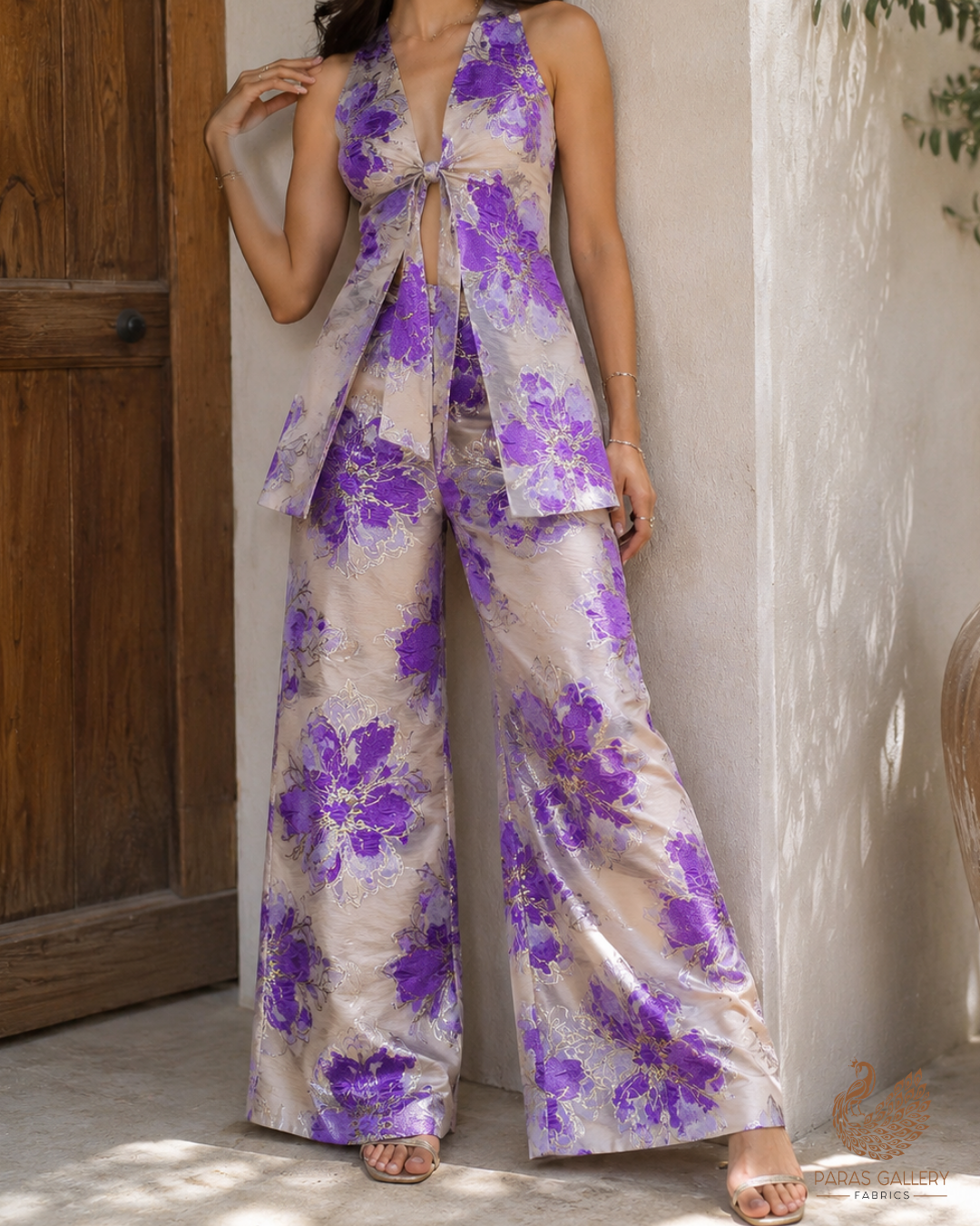 Purple Imported Jacquard Fabric With All Over Foil Work 24182