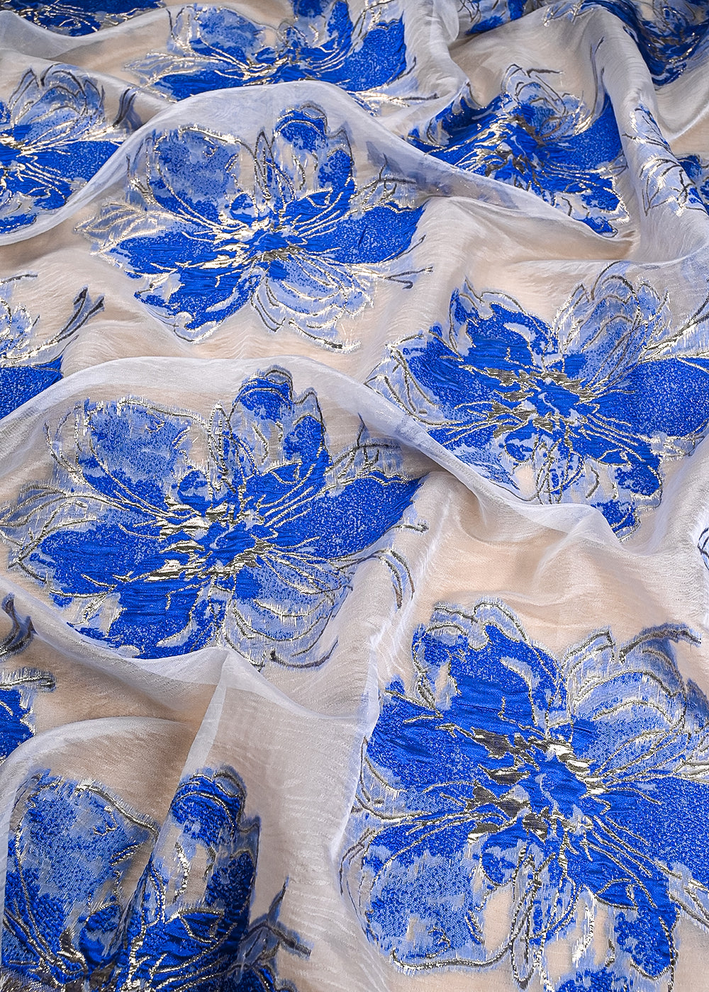 Royal Blue Imported Jacquard Fabric With All Over Foil Work 24183