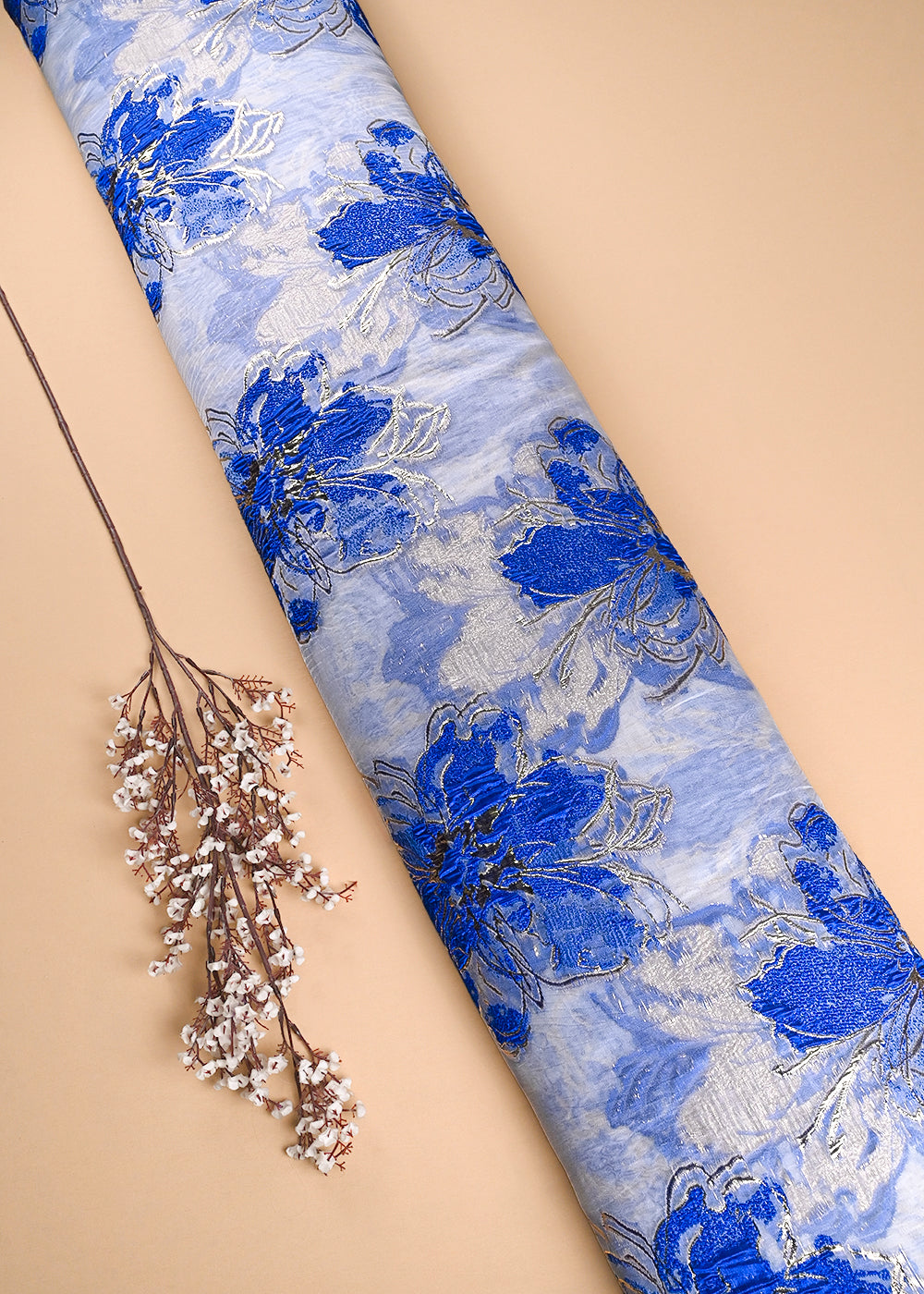 Royal Blue Imported Jacquard Fabric With All Over Foil Work 24183