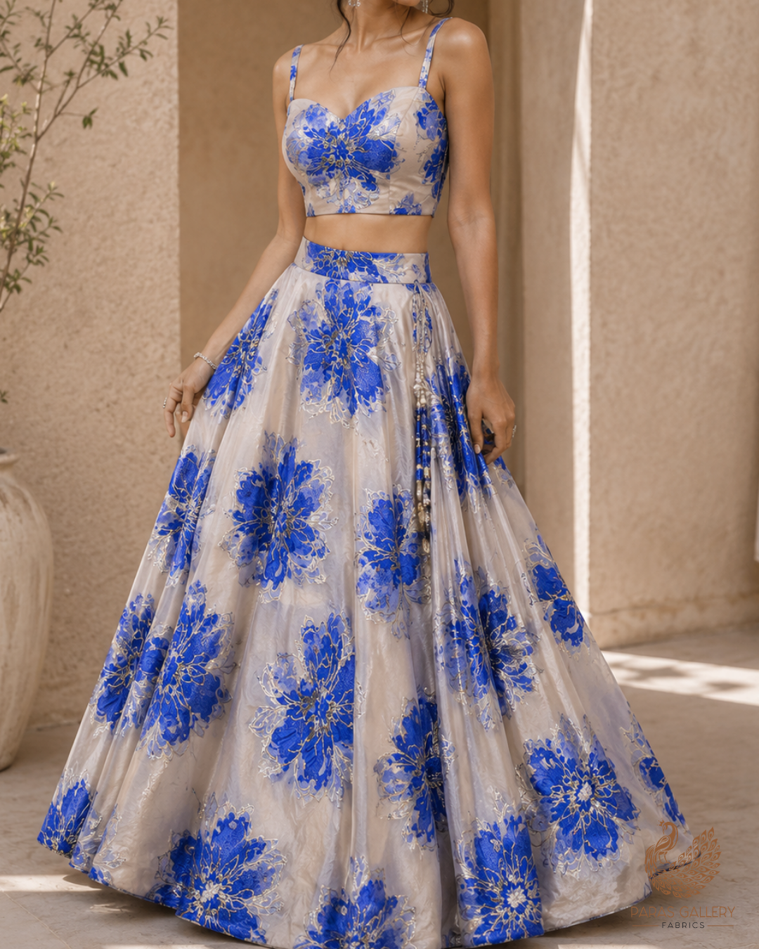 Royal Blue Imported Jacquard Fabric With All Over Foil Work 24183