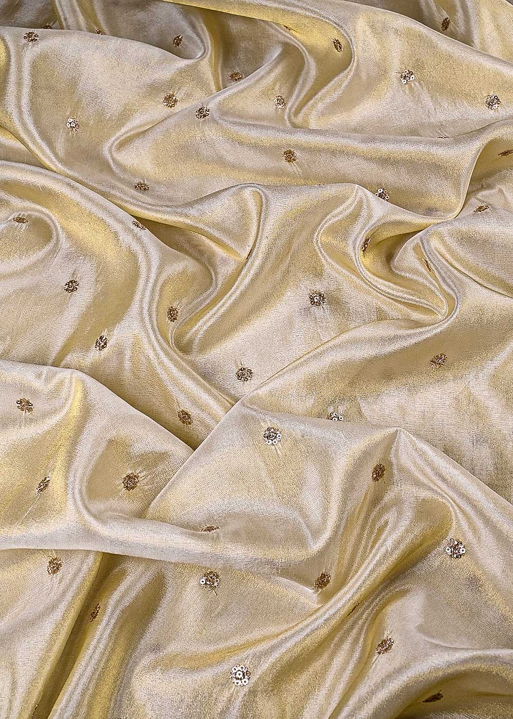 Golden Dyeable Tissue Fabric With All Over Zari And Sequins Work 24186