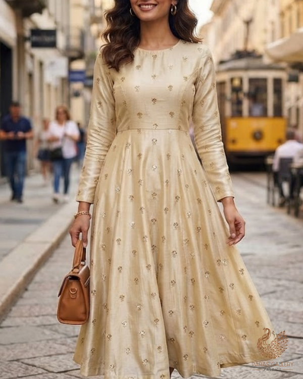 Golden Dyeable Tissue Fabric With All Over Zari And Sequins Work 24187